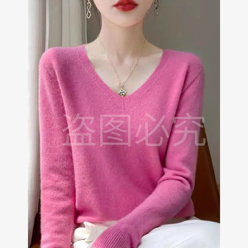 早春轻薄羊绒一线成衣v领长袖保暖羊绒衫女MH8H4D3106