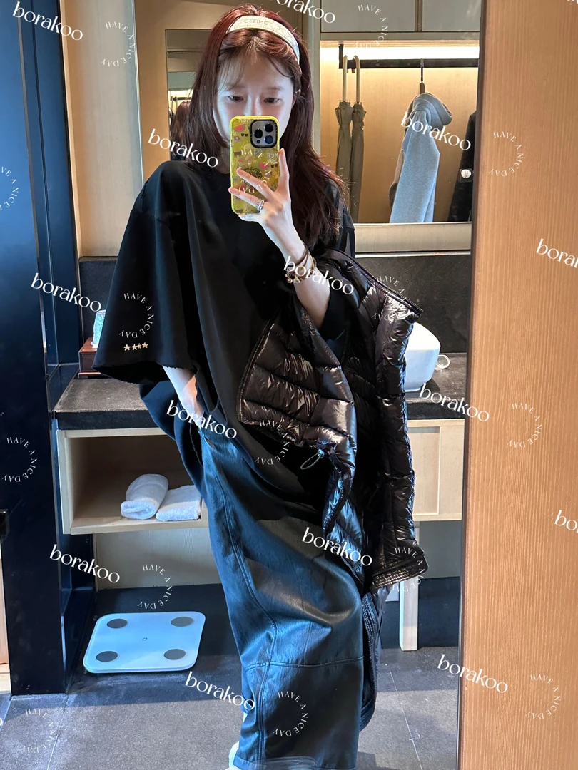 【BORAKOO】【吉莉】黑色PU百搭显瘦阔腿裤