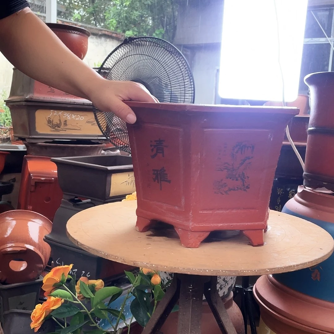 25红清雅六方花盆紫砂花盆