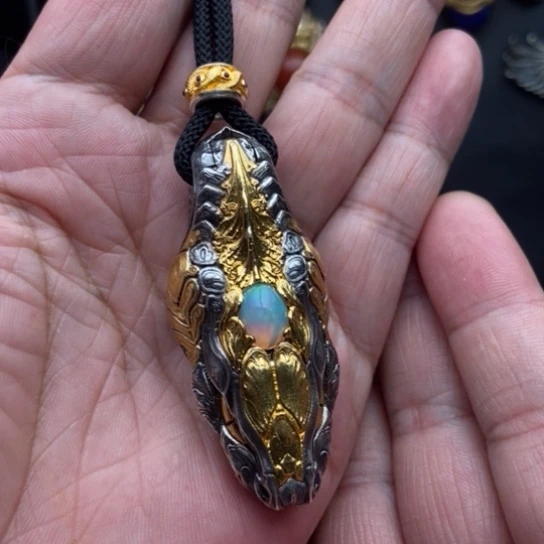 【闪购商品】银S925镀金镶嵌欧泊颈饰