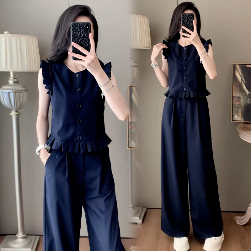 小众韩版休闲套装女2025夏季新款百搭宽松无袖马甲上衣长裤两件套