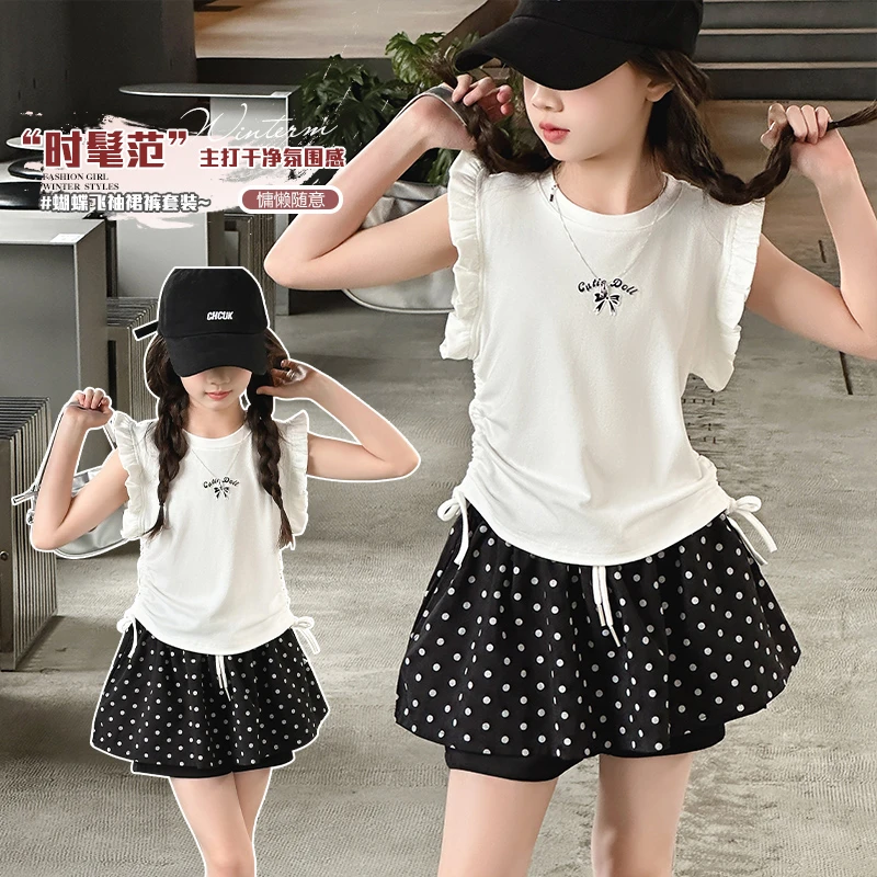 女童夏季短袖套装儿童洋气休闲氛围感干净时髦慵懒ol儿童洋气休闲