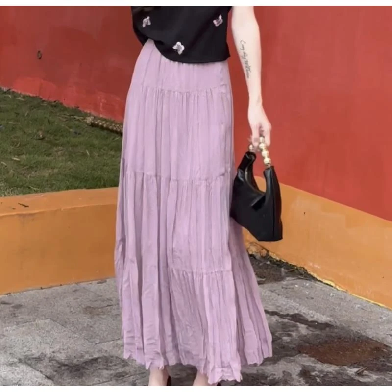 （雨雾紫藤）温柔风气质压褶垂感宽松绝美半身裙