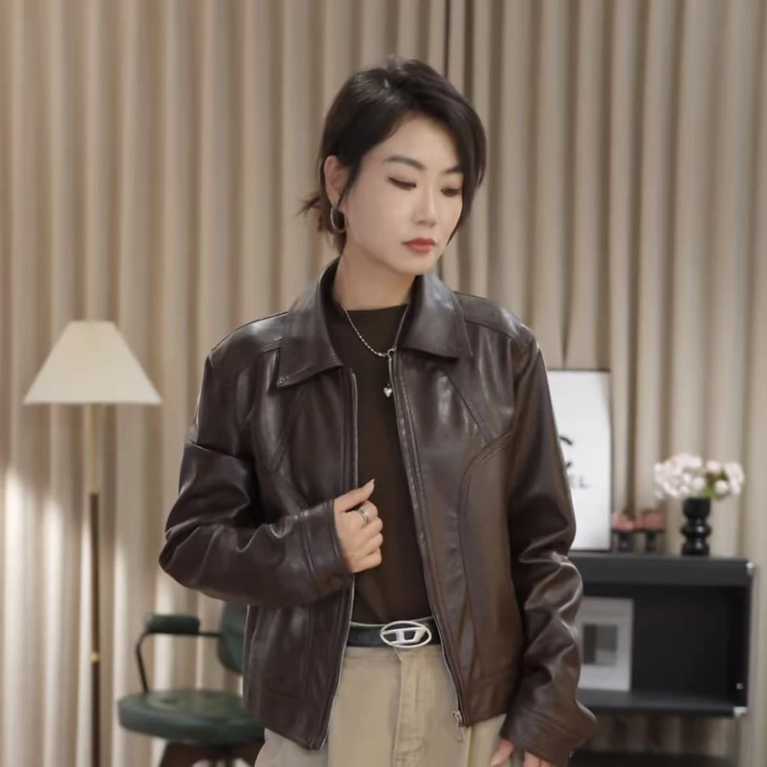 【琥珀流光】2025秋季新款/流行美拉德色系皮衣/穿搭夹克