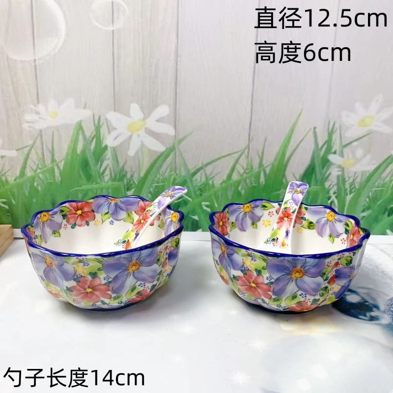【欧礼】紫荆花园系列5英寸饭碗2碗2勺家用陶瓷餐具