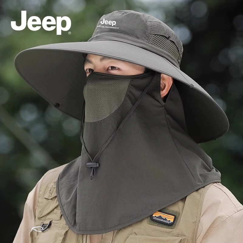 jeep吉普遮阳帽子男士夏户外透气防晒帽骑车渔夫帽登山钓鱼太阳帽