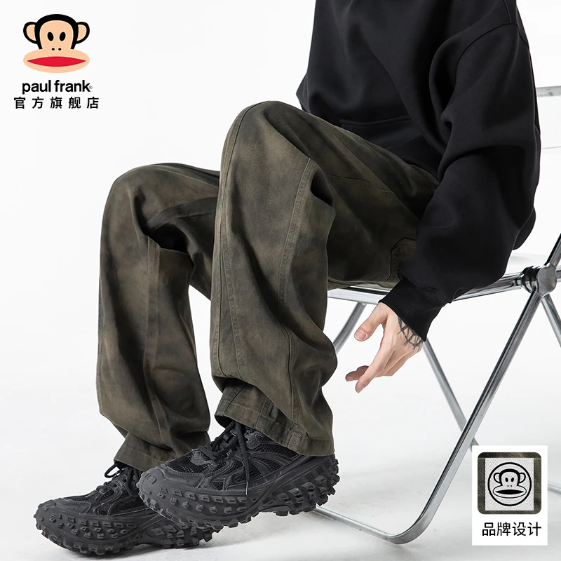 PaulFrank/大嘴猴美式复古扎染工装裤男秋冬新款宽松直筒休闲长裤