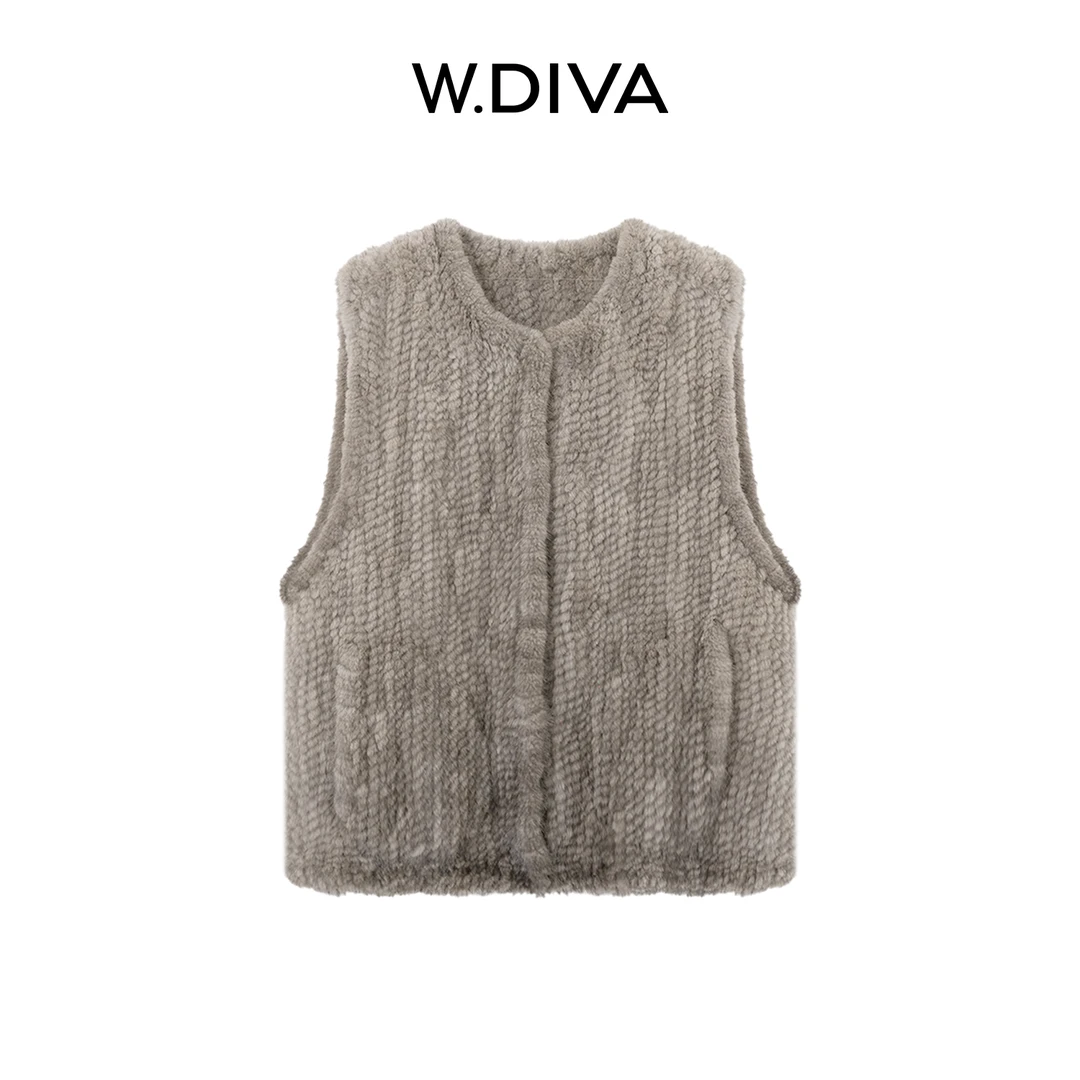 W.Diva【暖调】进口天鹅绒珍珠貂皮草老钱坎肩女马甲外套54C222988