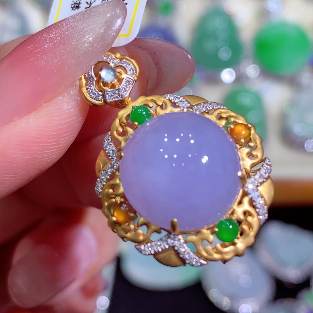 翡翠18K金镶嵌吊坠(不含链)