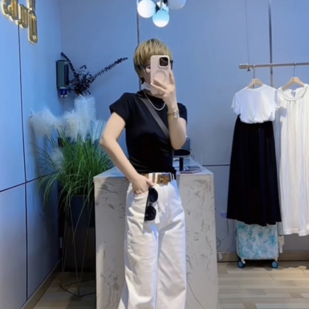 【商场店现货】夏季新款紧身T恤纯色百搭短袖设计感收腰减龄显瘦