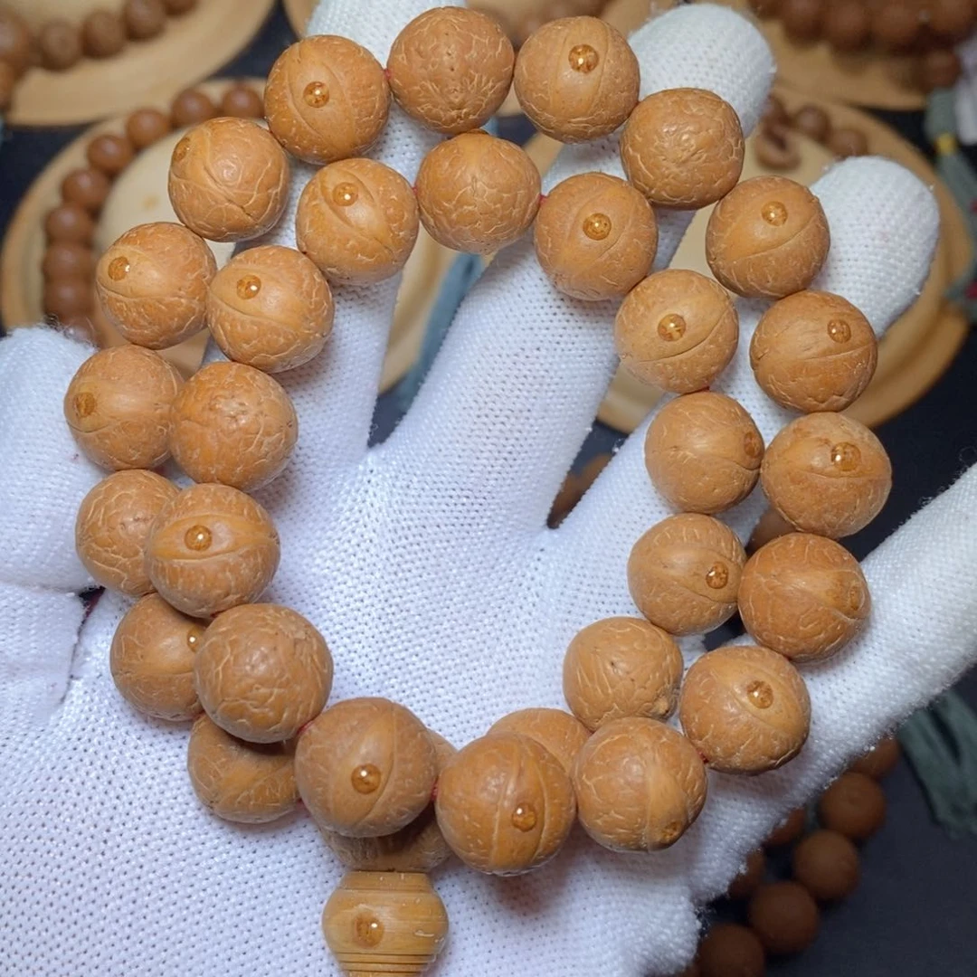 手串凤眼菩提13.5mm新籽红皮大萌眼 手持30颗