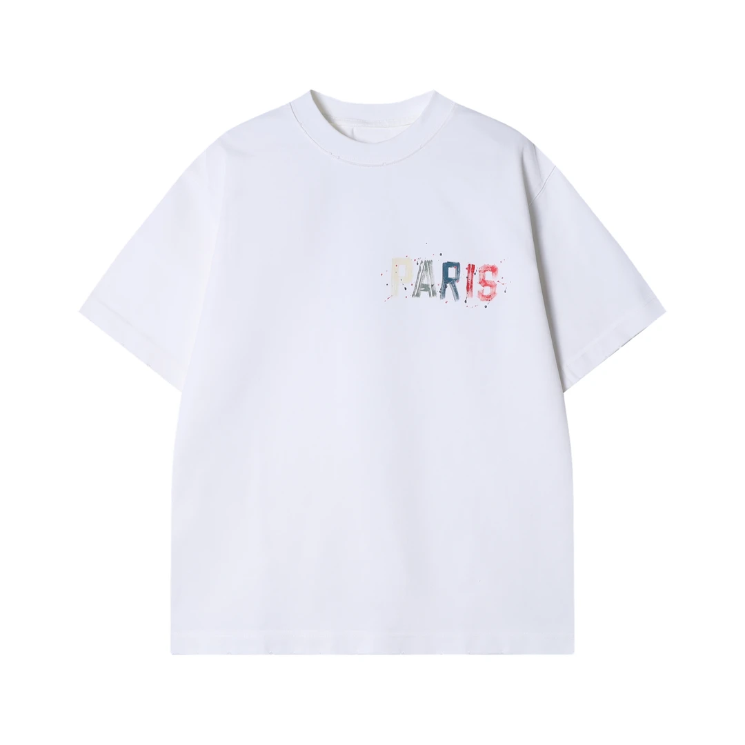 夏季新款时尚个性美式泼墨涂鸦字母短袖T恤重磅百搭潮流休闲上衣