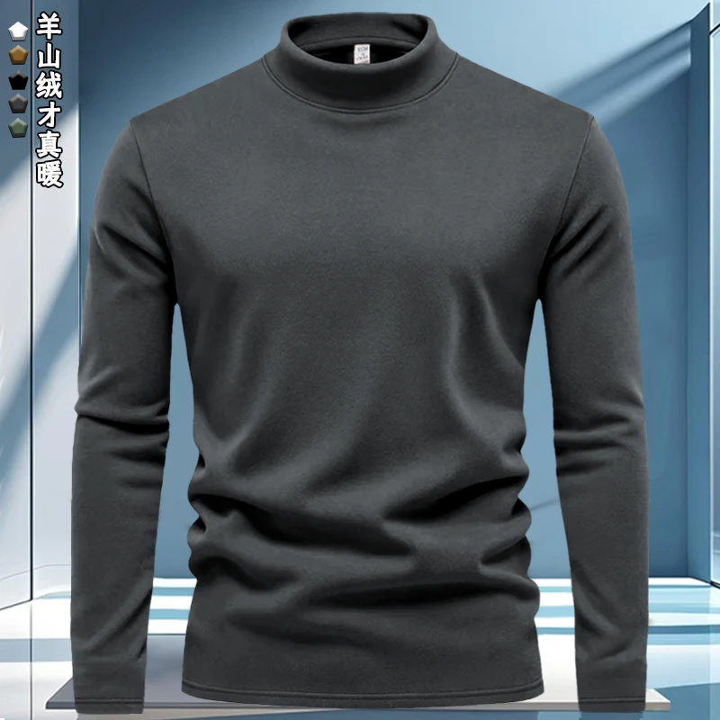 禅意男装纯色半高领山羊绒长袖250g高领长袖T恤秋冬男士秋季打底