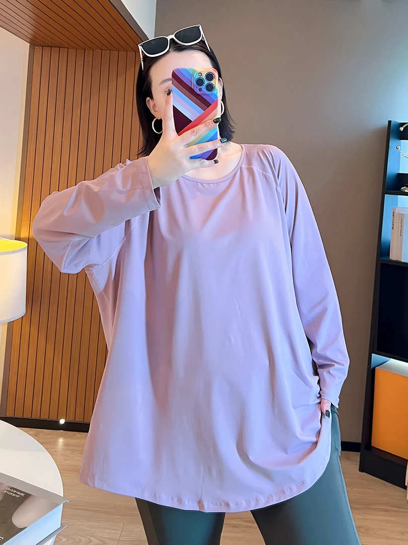 胖MM大码200斤宽松休闲网孔瑜伽服罩衫女运动长袖显瘦舒适健身衣