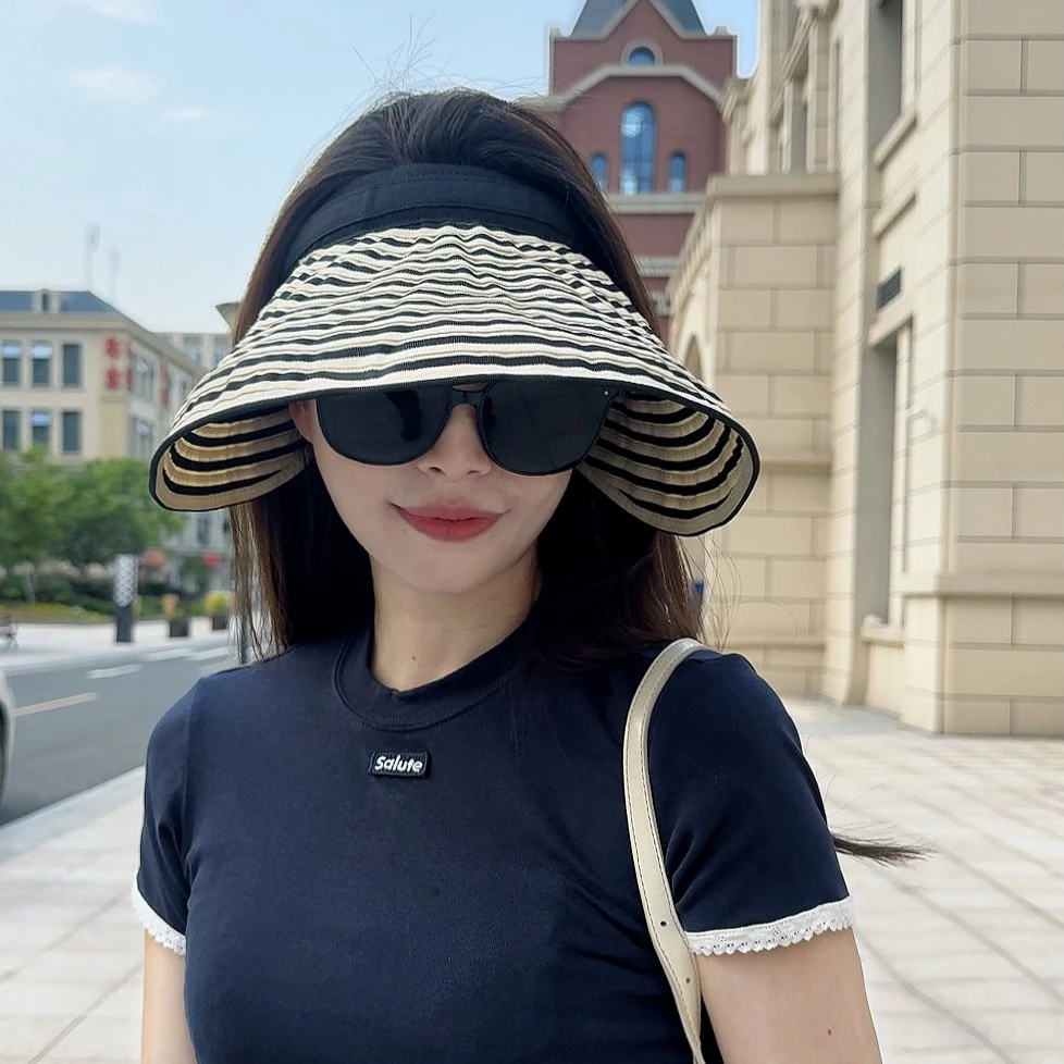 发箍式空顶防晒帽女夏季防紫外线遮阳帽条纹贝壳帽太阳女孩帽子