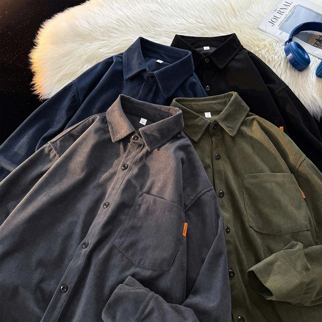 玛斯柏高级感工装灯芯绒长袖衬衫男士春秋季潮流百搭休闲衬衣外套