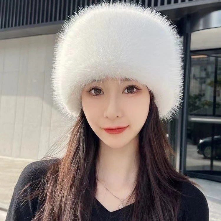 韩版秋冬仿皮草帽子仿狐狸毛防寒帽男女毛毛平顶帽俄罗斯风雪帽TJ