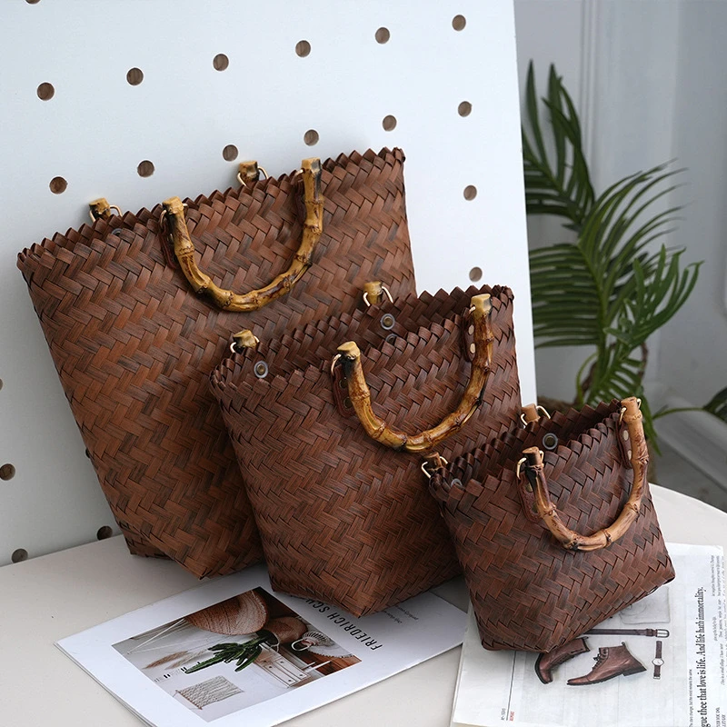 2025新款竹节包女包大容量手工编织包购物包轻奢手提包节日礼品包