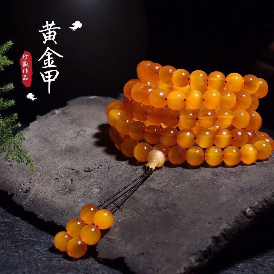 非金属木质手链 高端收藏纯天然黄金甲108佛珠山龟甲多圈手链项链