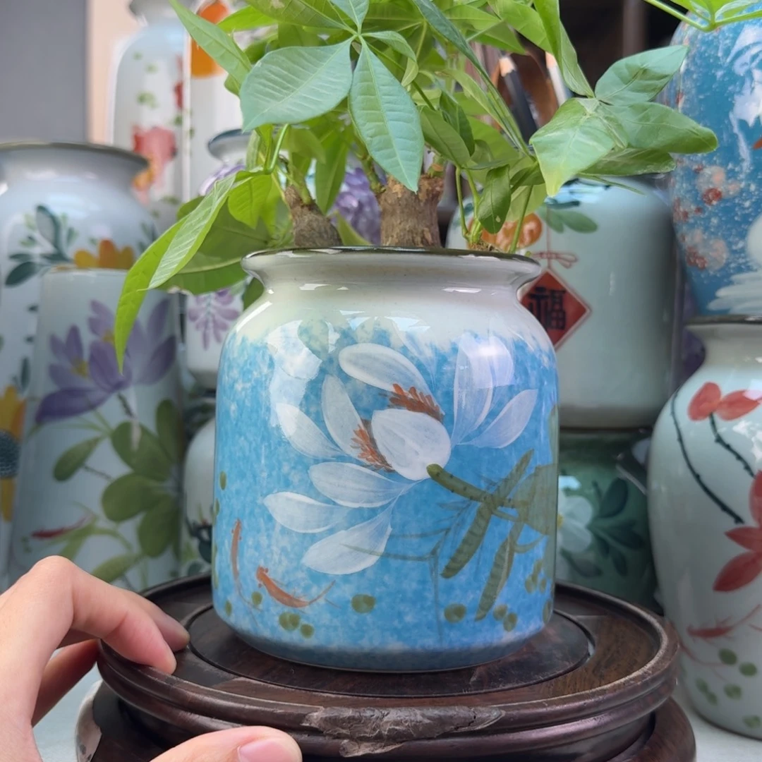 景德镇陶瓷手绘花瓶无孔
