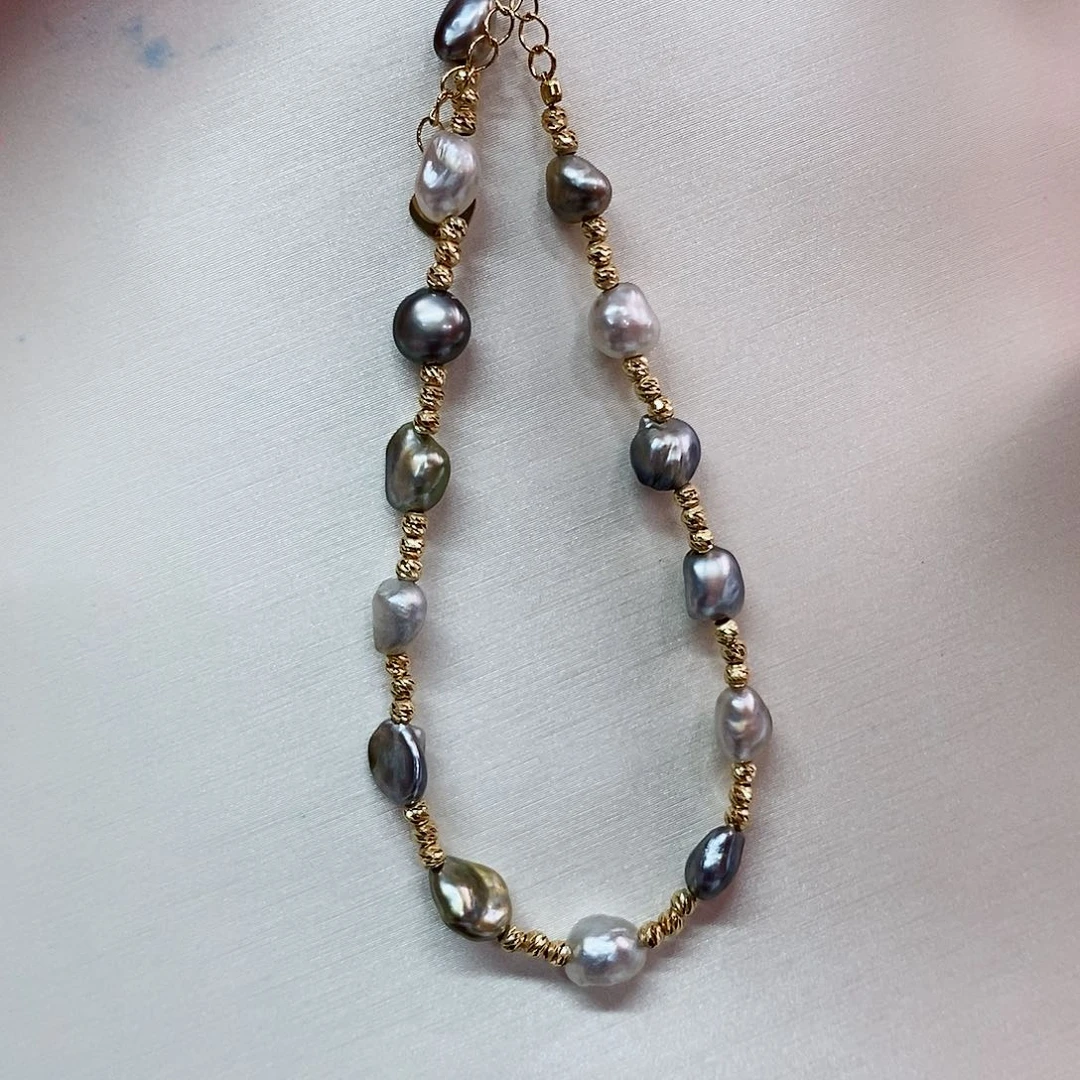 18K金镶嵌手串海水珍珠Keshi