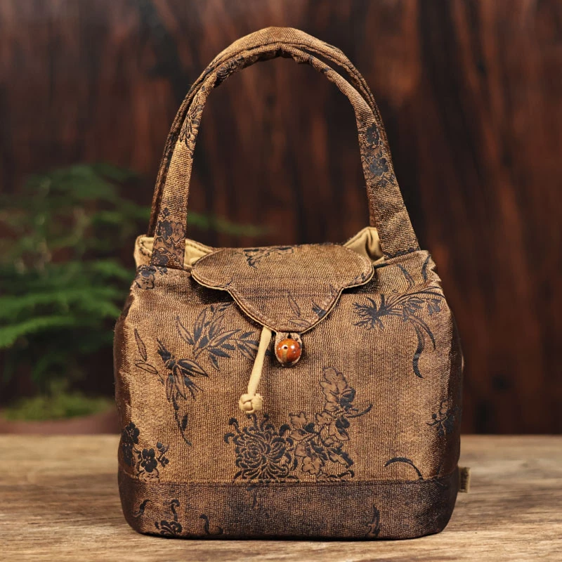 【非遗东方】梅兰竹菊如意茶事包18*15*15cm（慢蓝S0067）