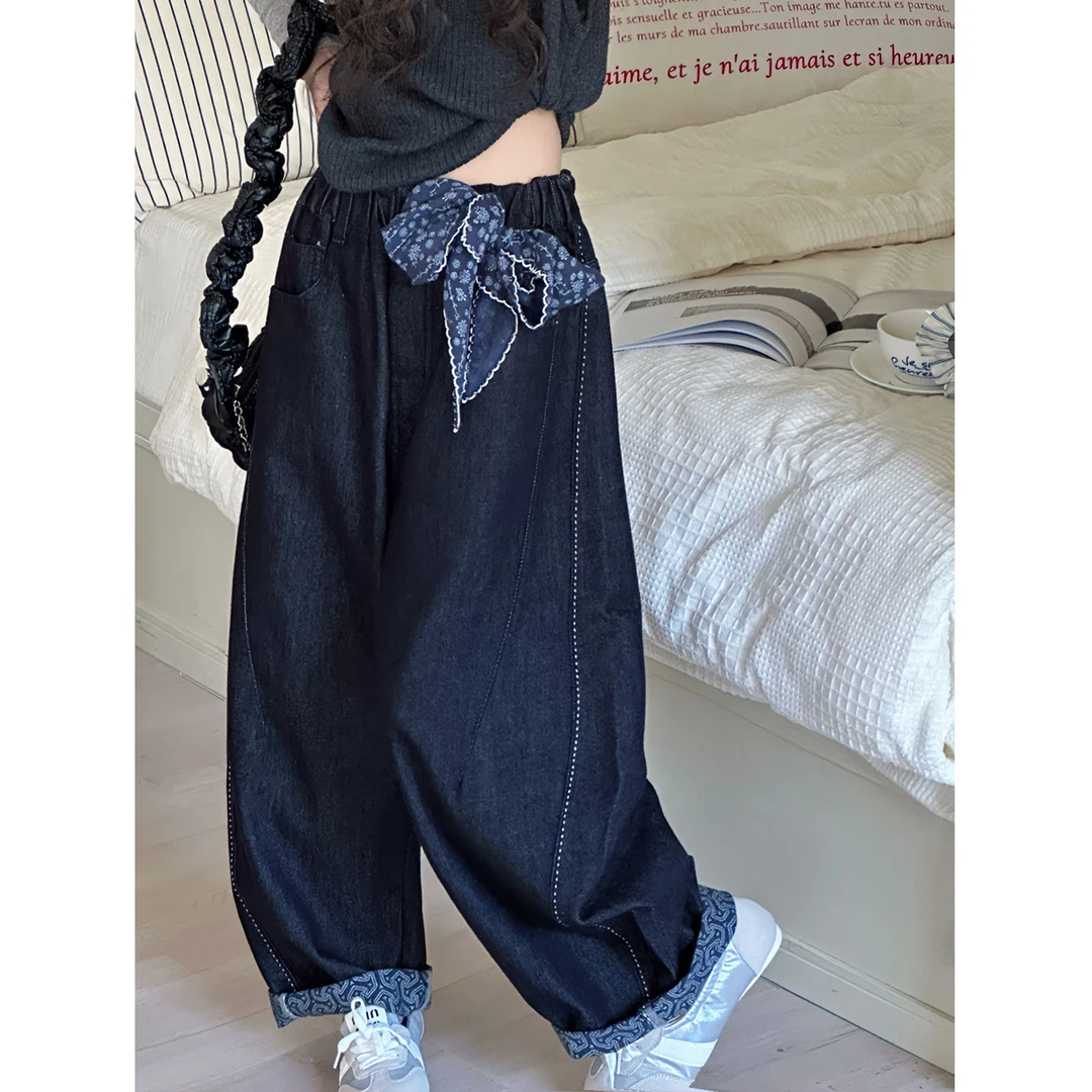K29604孙小美碎花女童牛仔裤秋装裤子2025新款春秋大童阔腿裤