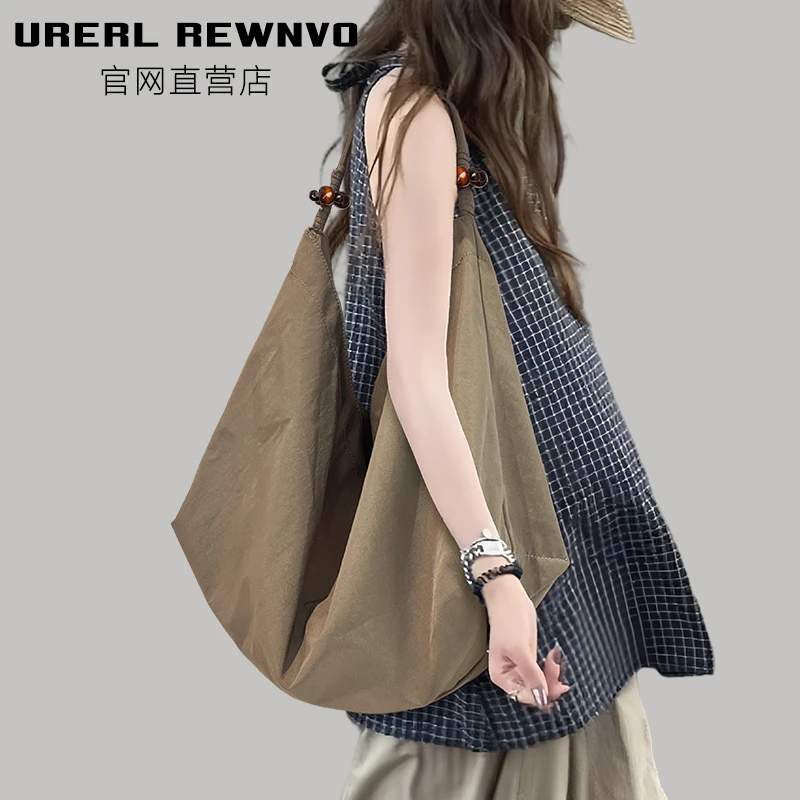 URERL REWNVO复古尼龙托特包女2025新款大容量通勤慵懒大单肩布包