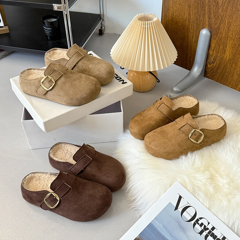 加棉厚底包头半拖勃肯女鞋百搭软底增高勃肯鞋舒适加绒款209-5