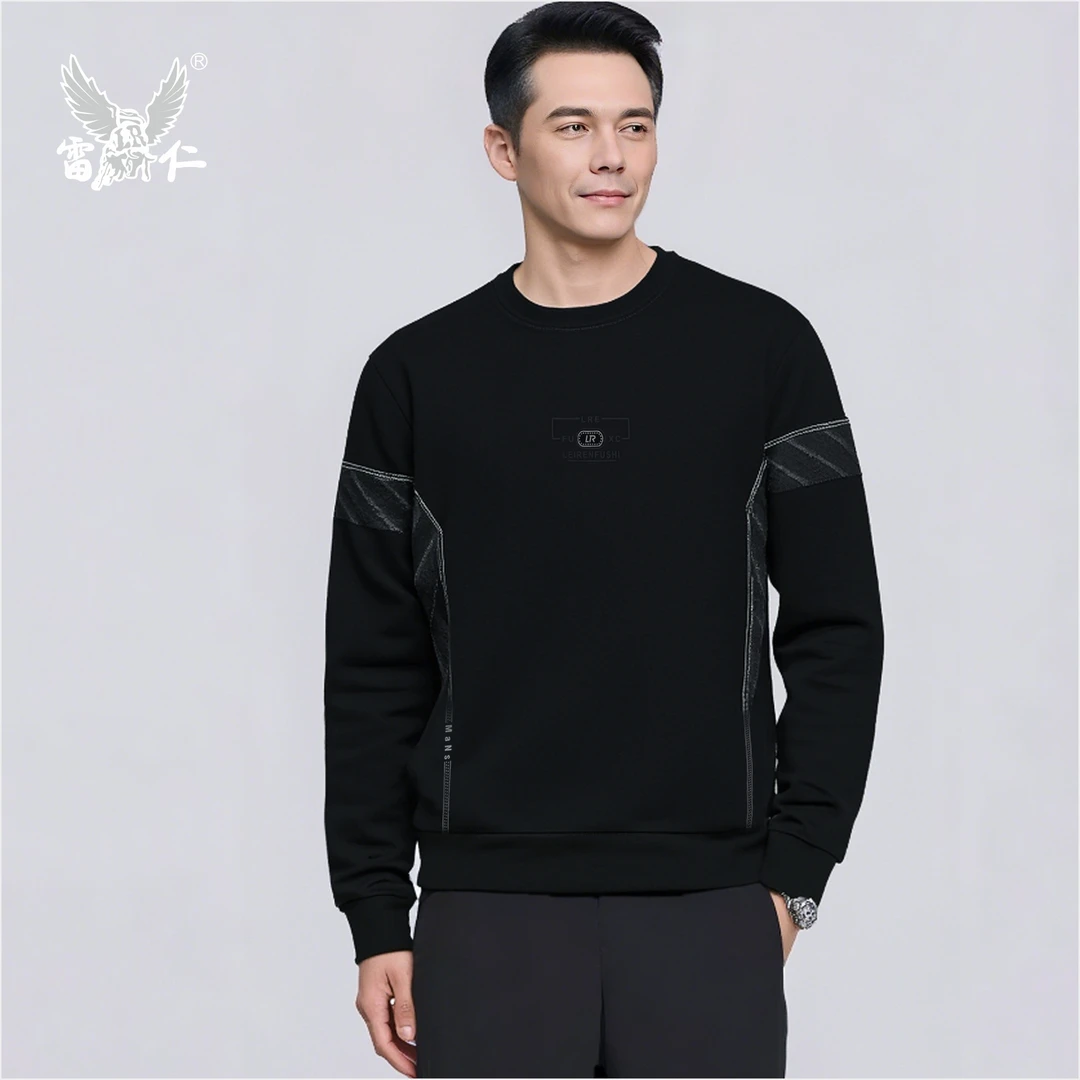 雷仁2025秋冬精品男士简约印花长袖T恤百搭套头圆领卫衣男LR82615