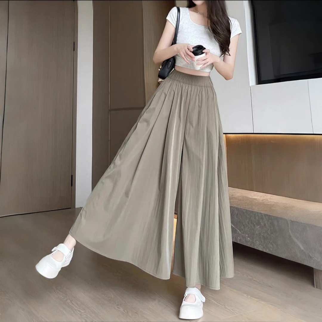 山本半身裙女早春季高腰a字显瘦垂感阔腿裤冰丝宽松慵懒休闲裙裤