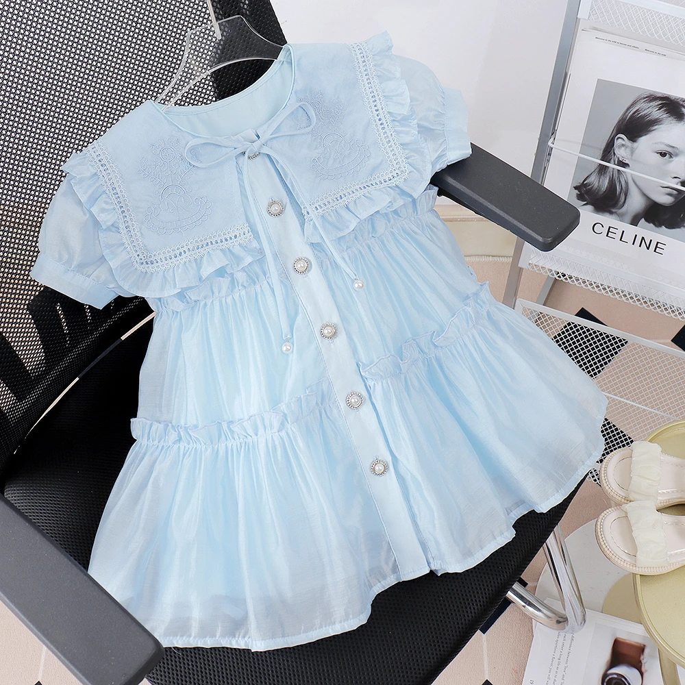 【媛媛妈专属】CQ22026夏季女童奶油蓝轻奢定制洋气公主连衣裙