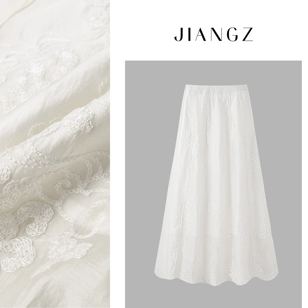 江洲【袅烟】早秋新款莱赛尔冰爽肤感立体祥云图腾松紧高腰半裙