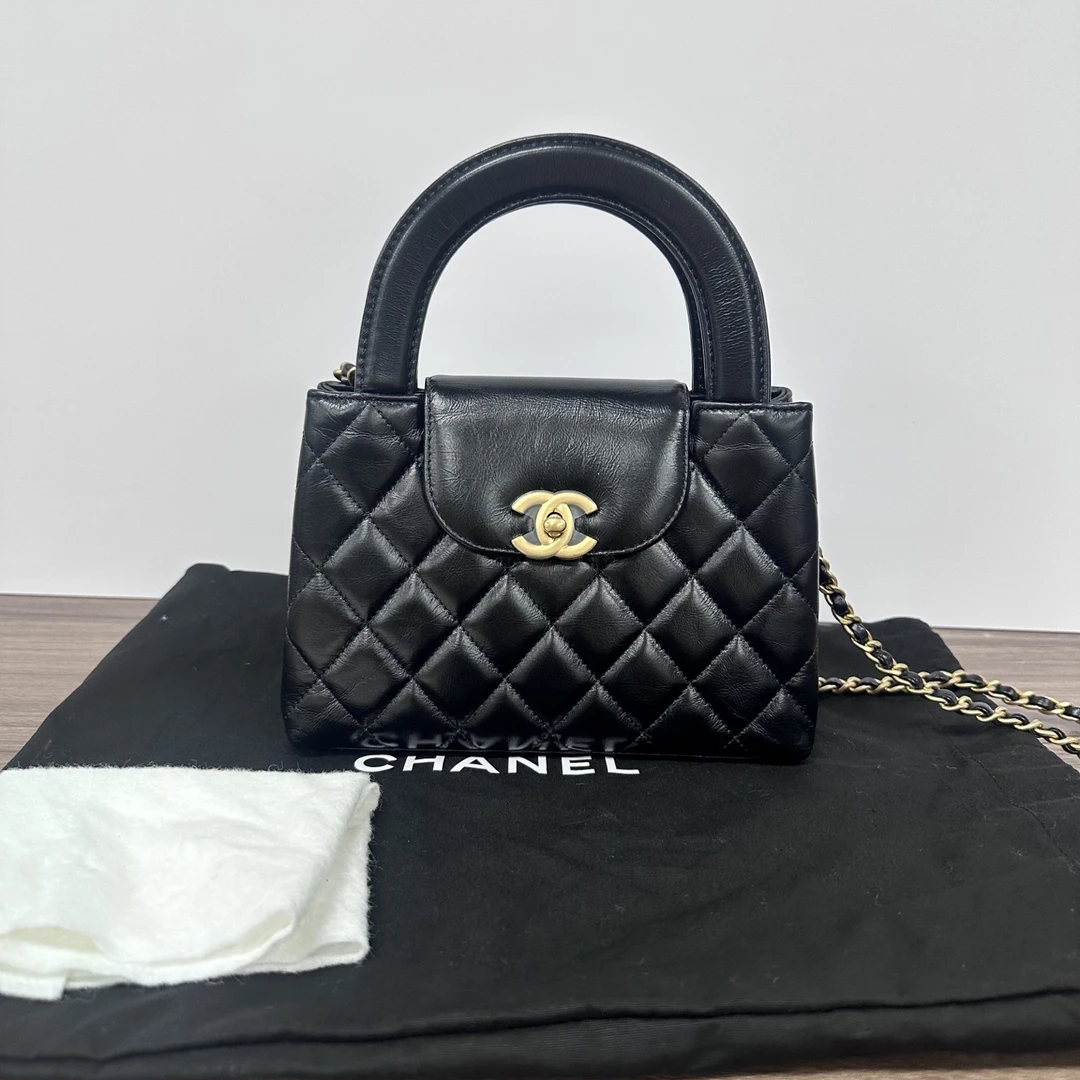 99新 Chanel/香奈儿 25a黑金Kelly nano手提斜挎包 41483