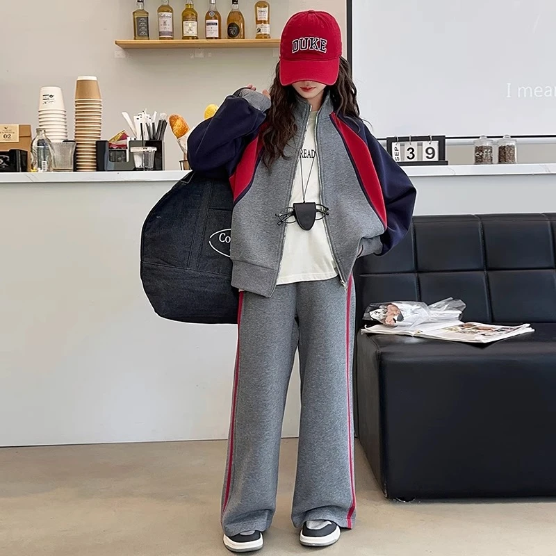 女童秋装套装2025新款儿童洋气拼色休闲春秋中大童秋季运动两件套