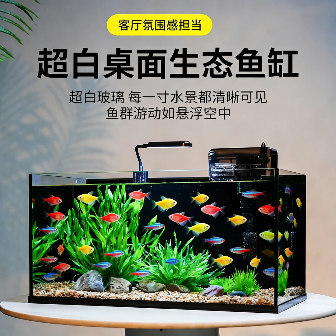 悠悠50全套鱼缸超白玻璃小型生态鱼缸客厅家用桌面自循环过滤鱼缸