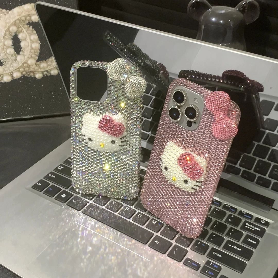 ins风轻奢重工满钻kt猫手机壳适用于苹果16promax/15pro/14/13