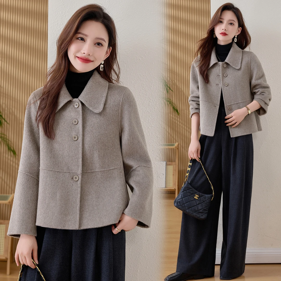 轻熟风气质翻领双面羊毛外套女2025秋冬新款休闲时尚短款毛呢大衣