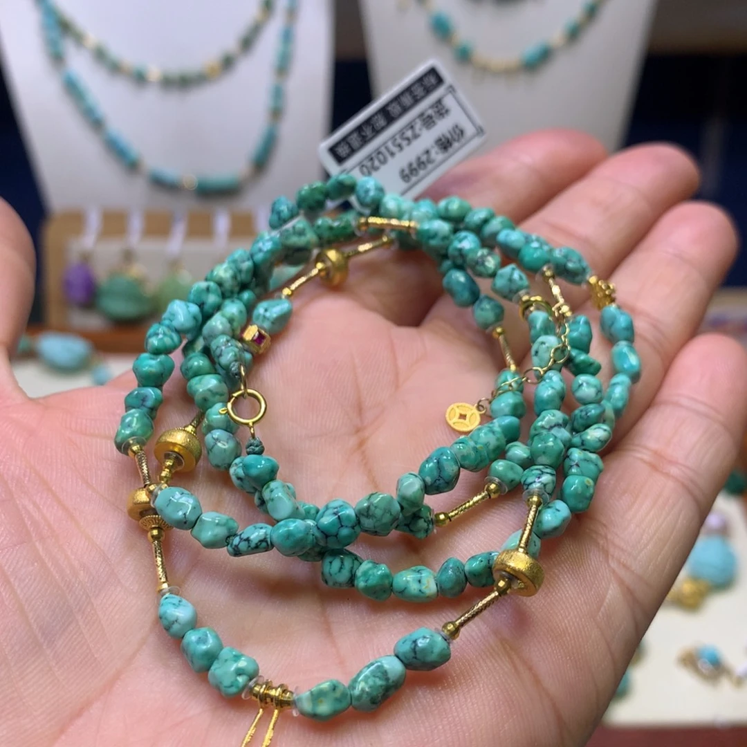 绿松石18K金镶嵌毛衣链