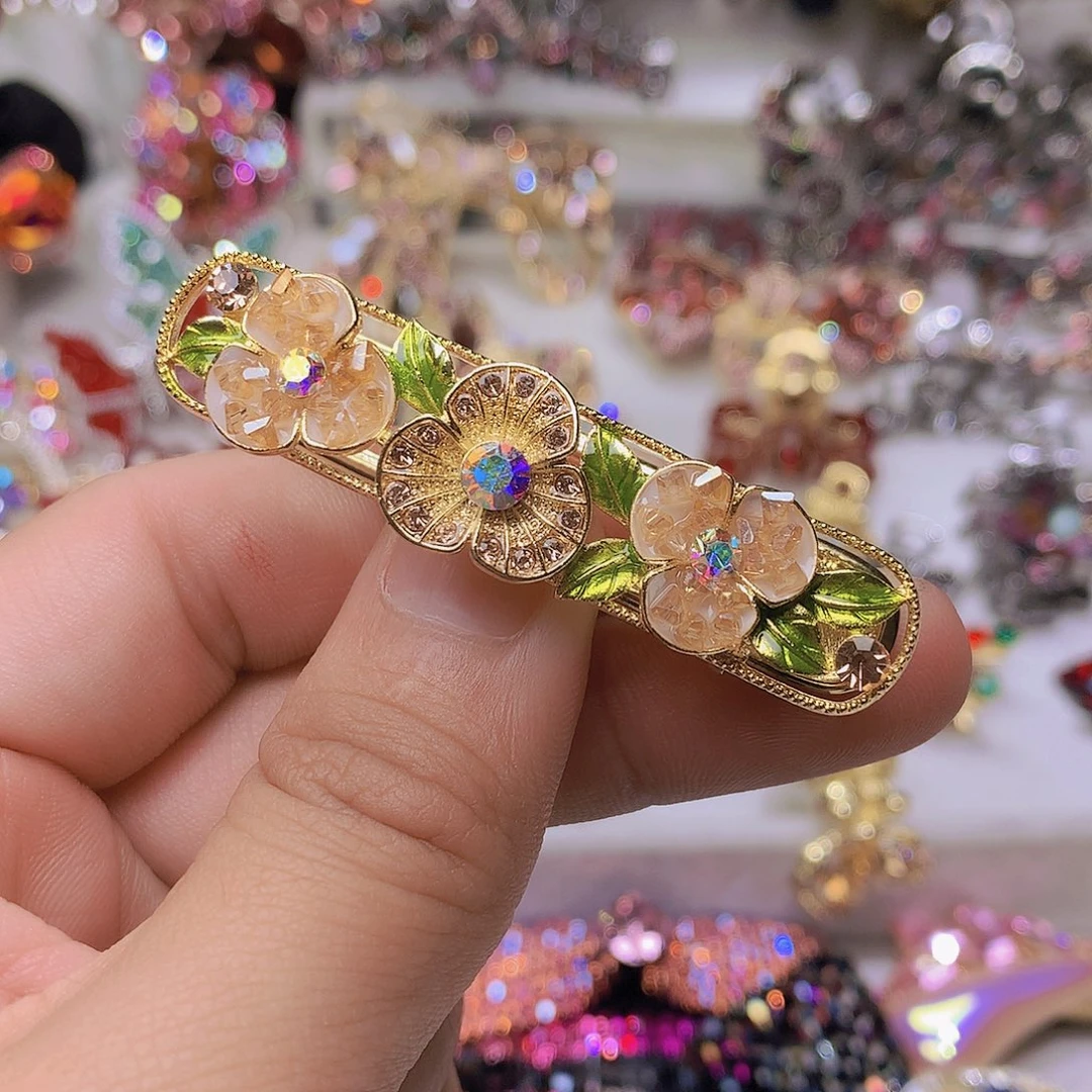 仿水晶铜合金花花一字鸭夹