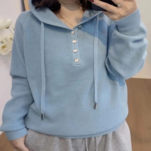 LKE毛衣秋冬长袖时尚休闲百搭加厚款连帽宽松带帽