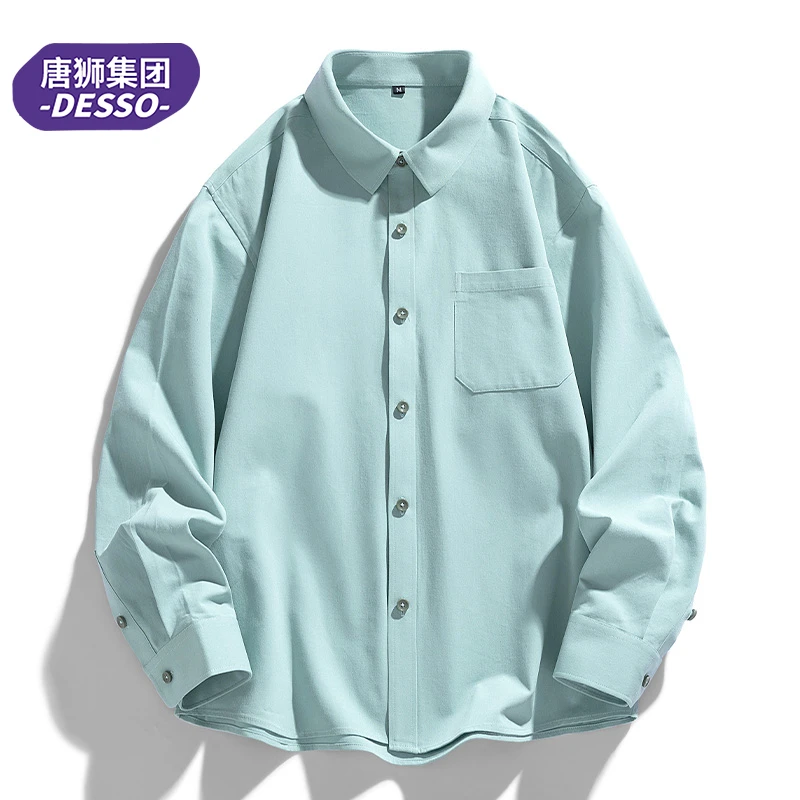 唐狮集团DESSO纯色翻领长袖衬衫夏季男士宽松高级感痞帅休闲衬衣