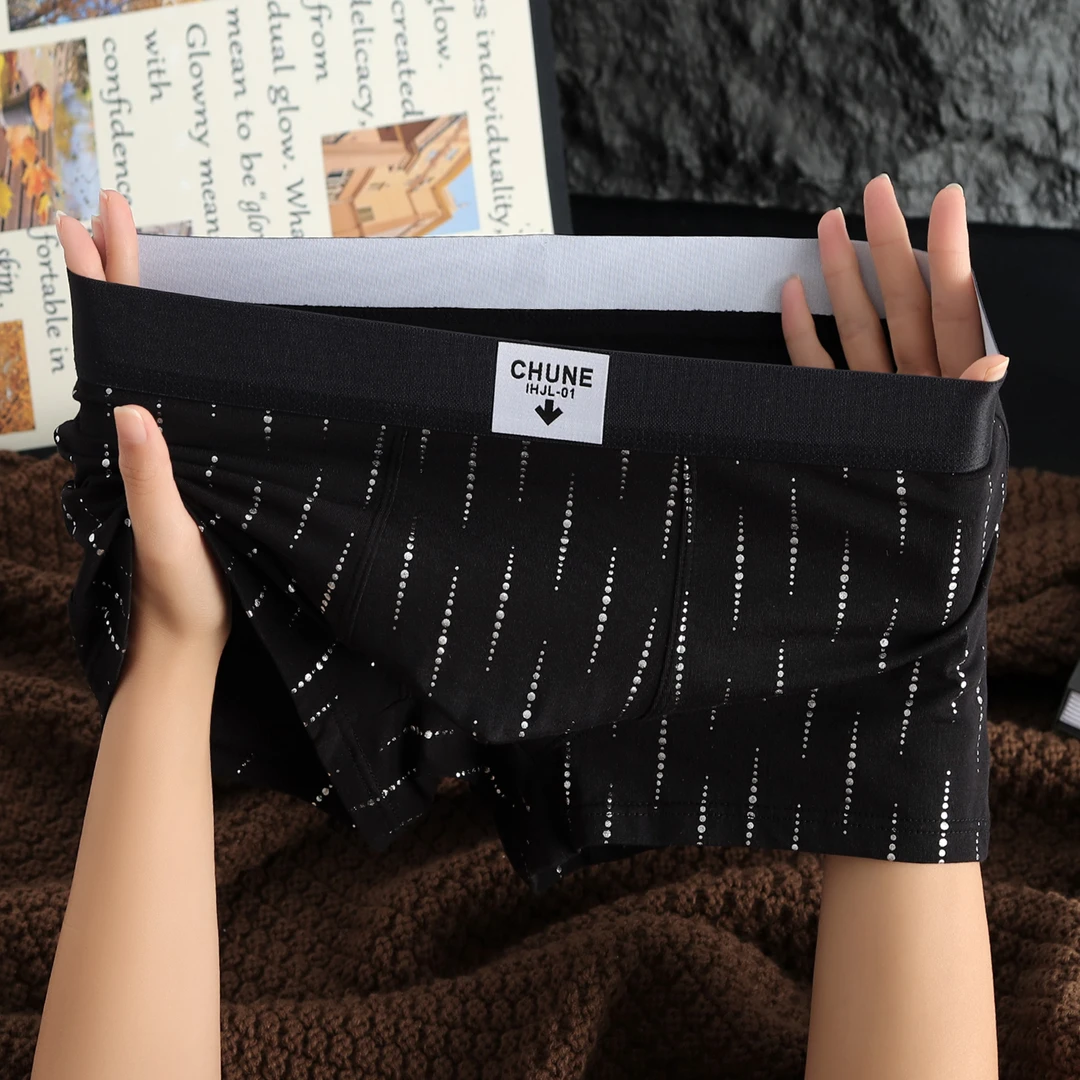 春秋新款星点棉质男士内裤潮流舒适简约男款四角裤舒适透气平角裤