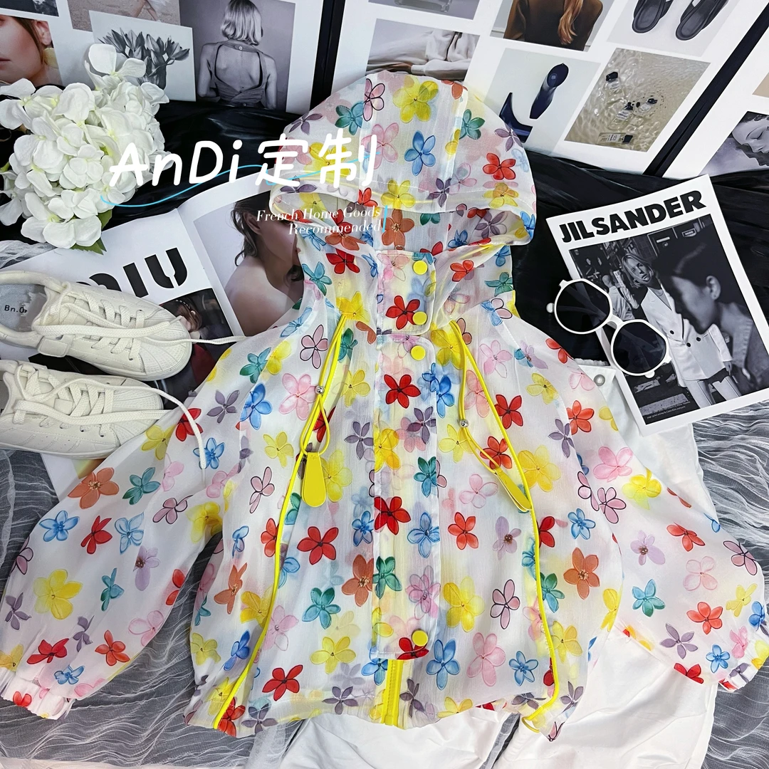 〖ANDI〗订制夏季新款女童彩色花朵中大童连帽防晒外套3770