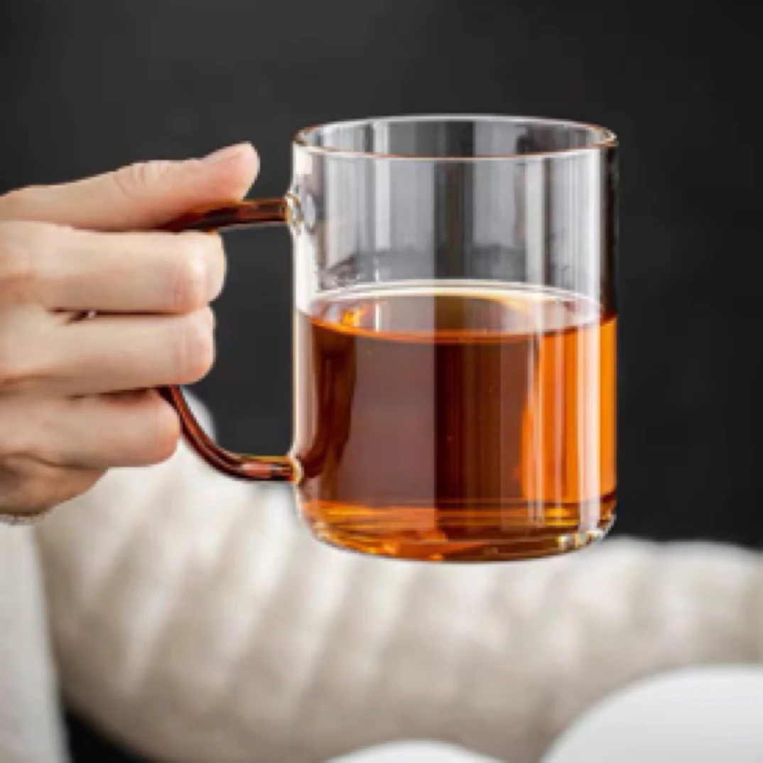 （2个装）400ml耐热把杯高硼硅玻璃透明杯喝水杯