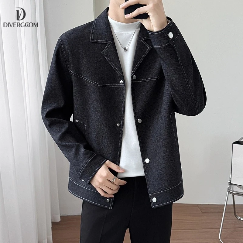 秋季西装领牛仔夹克外套男潮牌辑明线设计感痞帅男装秋季时尚上衣