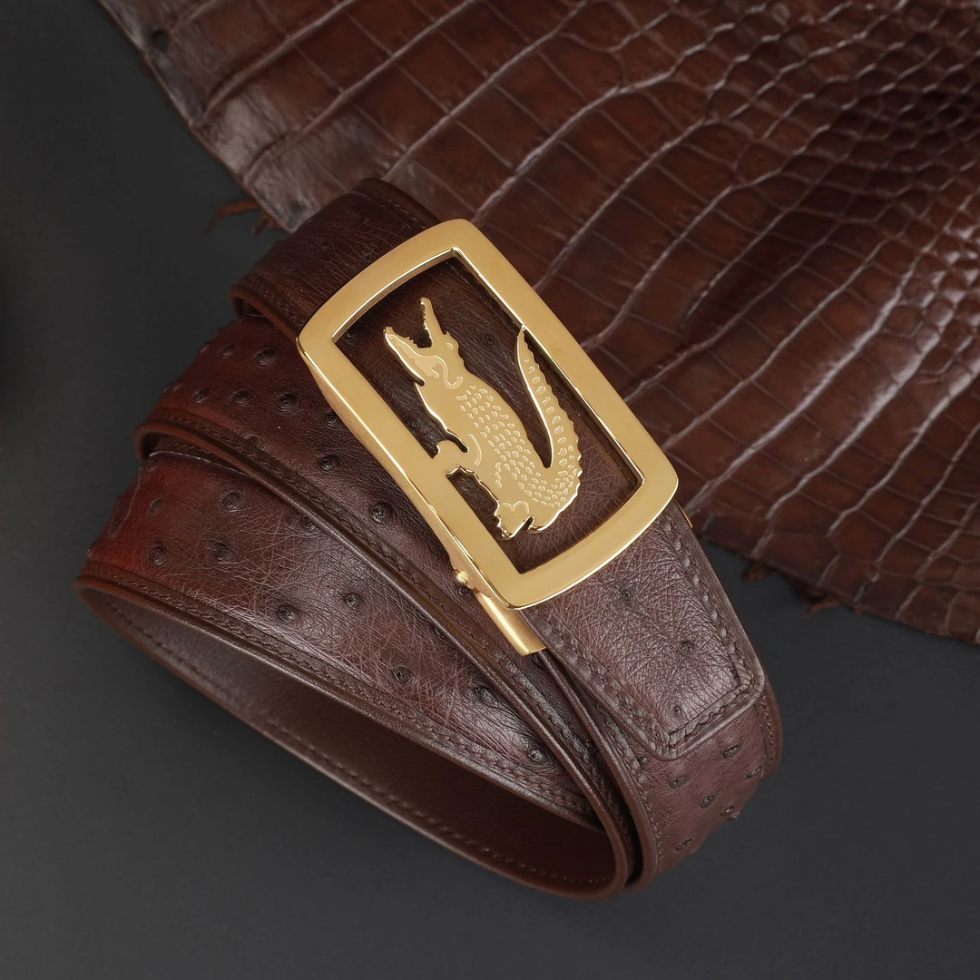 鸵鸟皮腰带男士不锈钢自动扣皮带商务休闲百搭滑道裤腰带真皮皮带