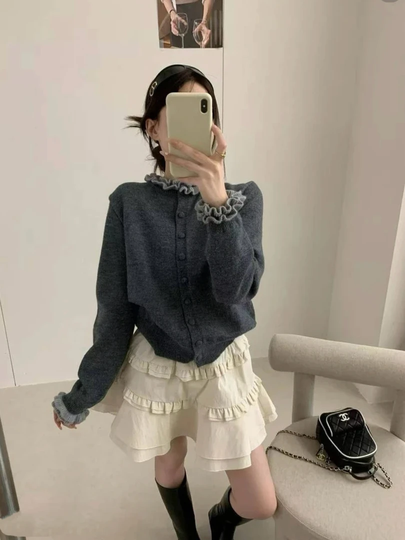 小玉呀！自留必入款！甜美早秋韩系木耳花边针织衫软糯慵懒风减龄