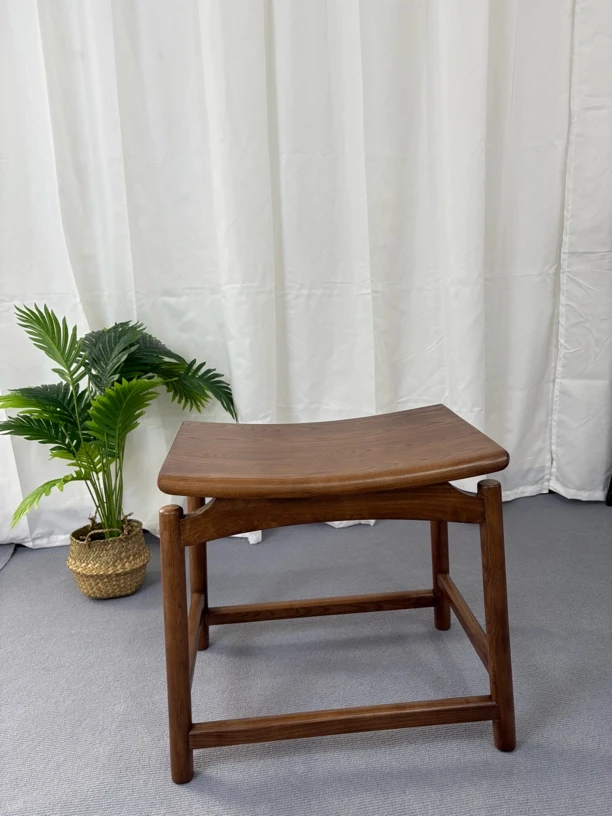 北美白蜡木瓦楞凳茶室梳妆卧室简约中式换鞋马鞍凳