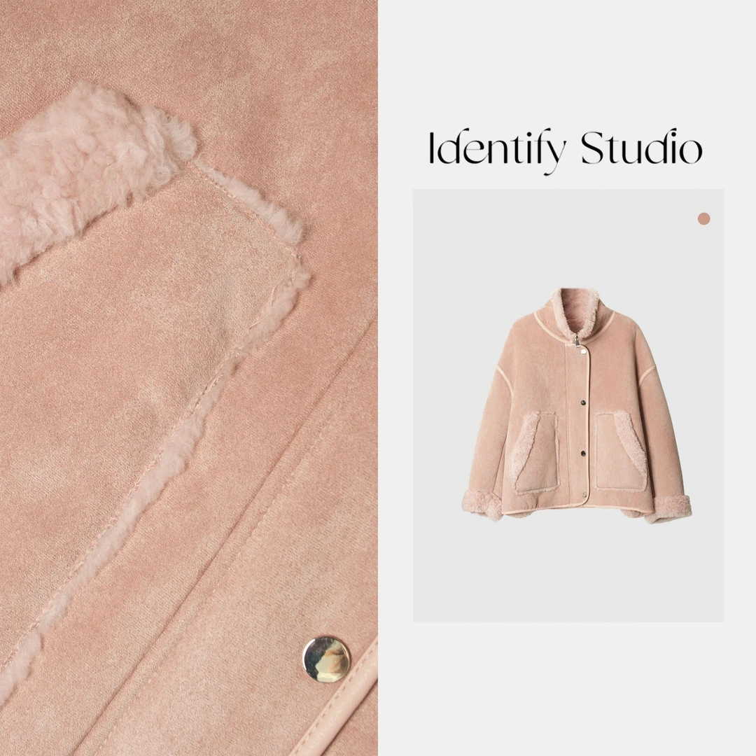 IDENTIFY冬季新款秋冬设计感复合羊筋绒翻领外套上衣25AWG110449